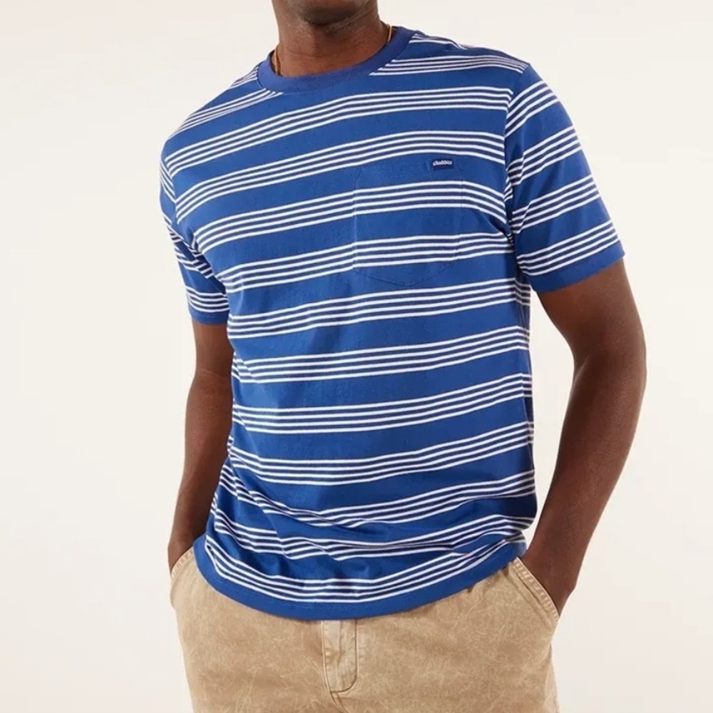 Chubbies Striped Pocket Crew Neck Cotton Blend Blue White T-shirt‎ Mens Sz L